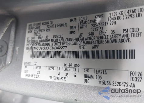 2014 Ford Escape Se from USA, damaged, VIN 1FMCU9GXXEUB42277